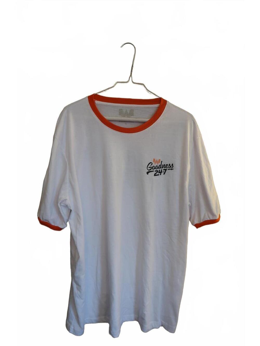 Whataburger XL White T-Shirt with Orange Trim and Goodness 24/7 Logo